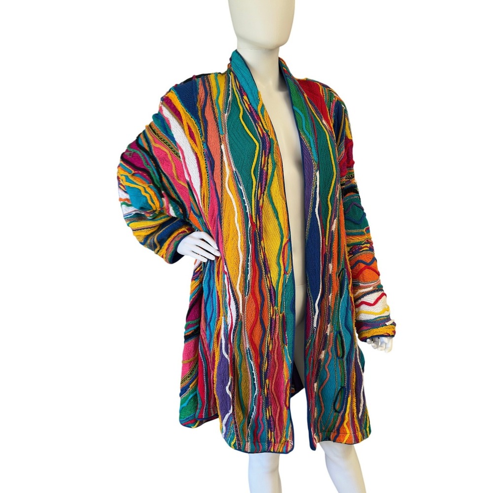Coogi Australia Vintage 3D Knit Sweater Long Oversized Cardigan Jacket KC - Picture 2 of 16